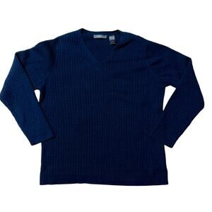 Liz Claiborne Ribbed V-Neck Sweater Navy Blue Cotton Blend Size 1X Plus